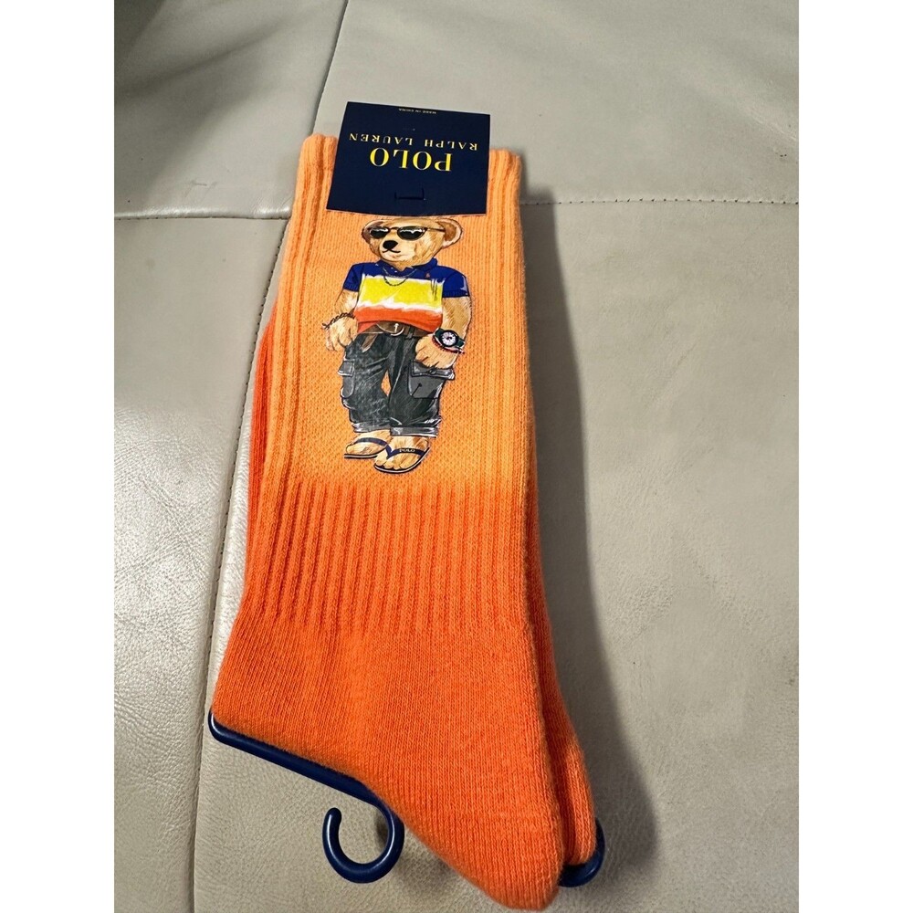 NWT Polo Ralph Lauren Men's Socks 10-13 POLO BEAR HUGE GRAPHIC dip dye Crew - Picture 3 of 5
